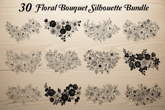 30 Floral Bouquet Silhouette Bundle