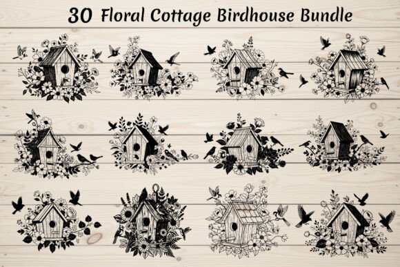 30 Floral Cottage Birdhouse Bundle