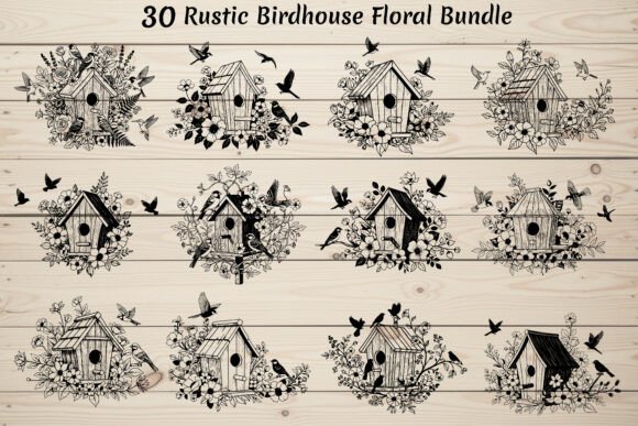 30 Rustic Birdhouse Floral Bundle