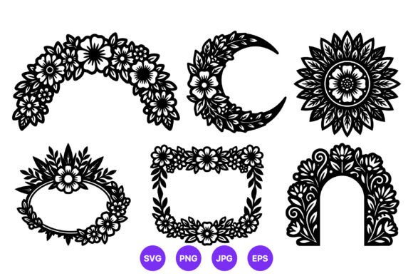 Black and White Floral Wreath Vector