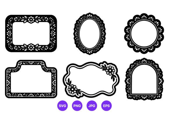 Black Floral Decorative Frames Vector