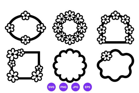 Black White Floral Frame Set