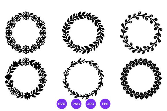Black White Floral Wreath Circle Set