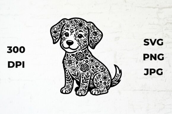 Cute Puppy Silhouette with Floral