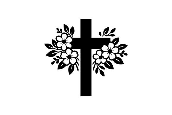 Floral Christian Cross Silhouette