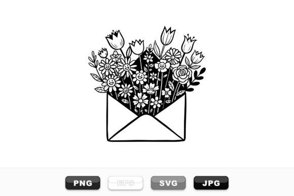 Floral Envelope Line Art Set