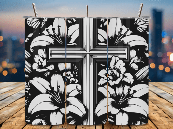 Floral Lily Cross Faith Tumbler