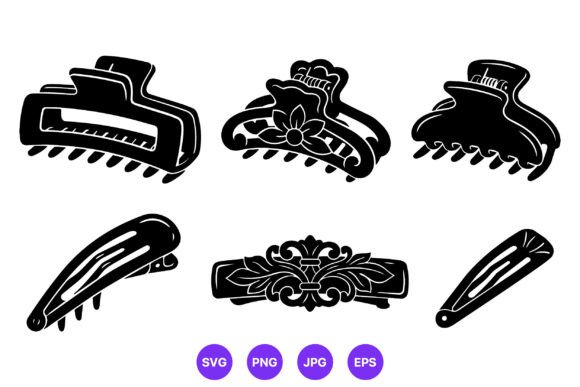 Floral Ornamental Hair Clips Silhouette