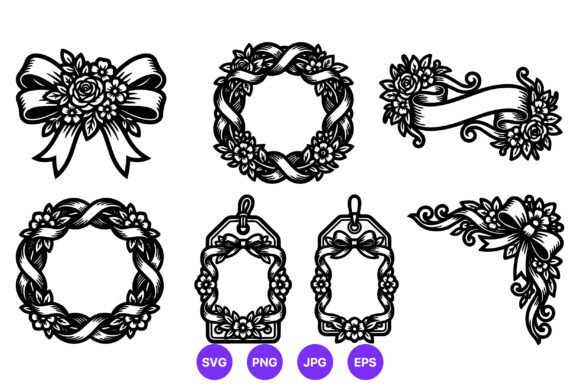 Floral Ribbons Wreaths and Tags Vector