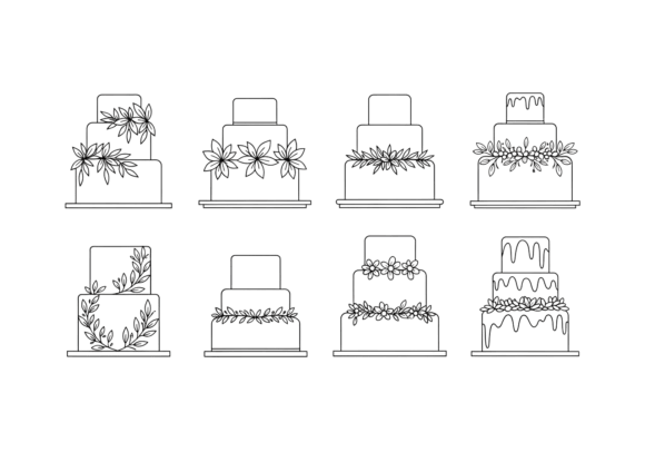 Floral Wedding Cake Line Art Clipart