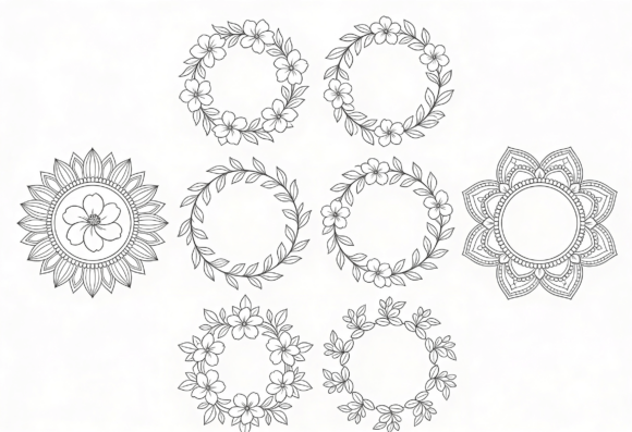 Floral Wreath Mandala Line Art Clipart