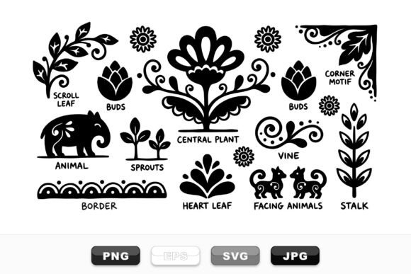 Folk Art Floral Clipart Set