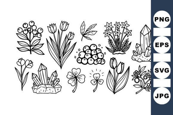 Hand Drawn Crystal Floral Set