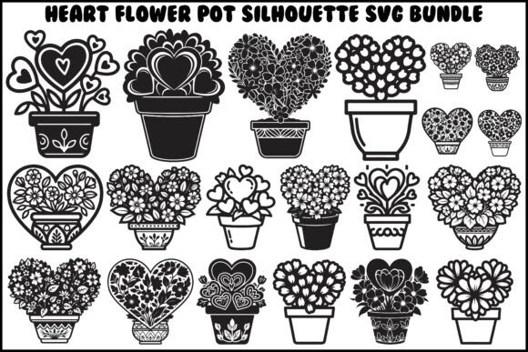 Heart Flower Pot Silhouette SVG Bundle