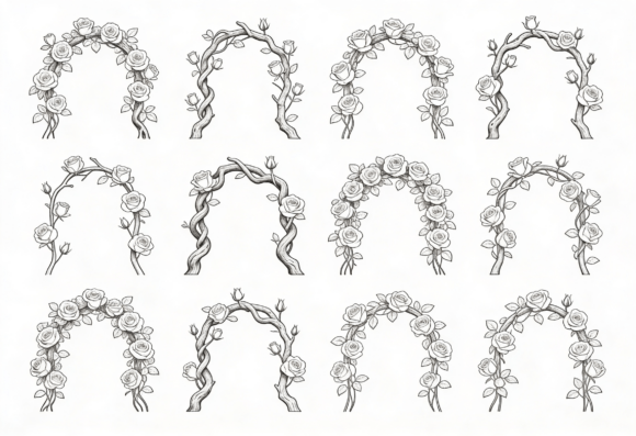 Rose Arch Clipart Hand Drawn Floral