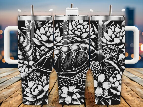 Sea Turtle Floral 40oz Tumbler