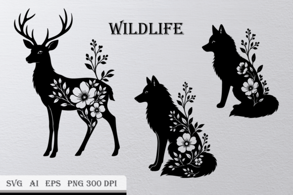 Set of Floral Animal Silhouettes