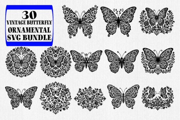 Vintage Butterfly Ornamental SVG Bundle