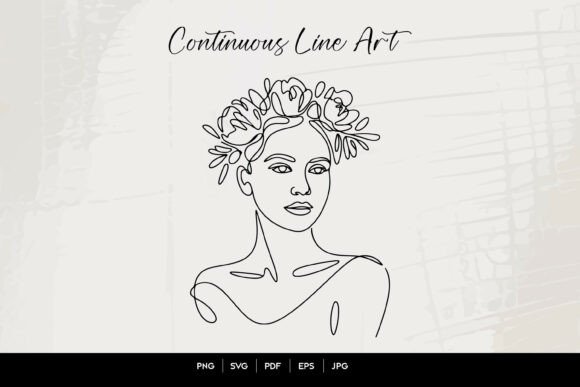 Woman with Floral Crown Line Art